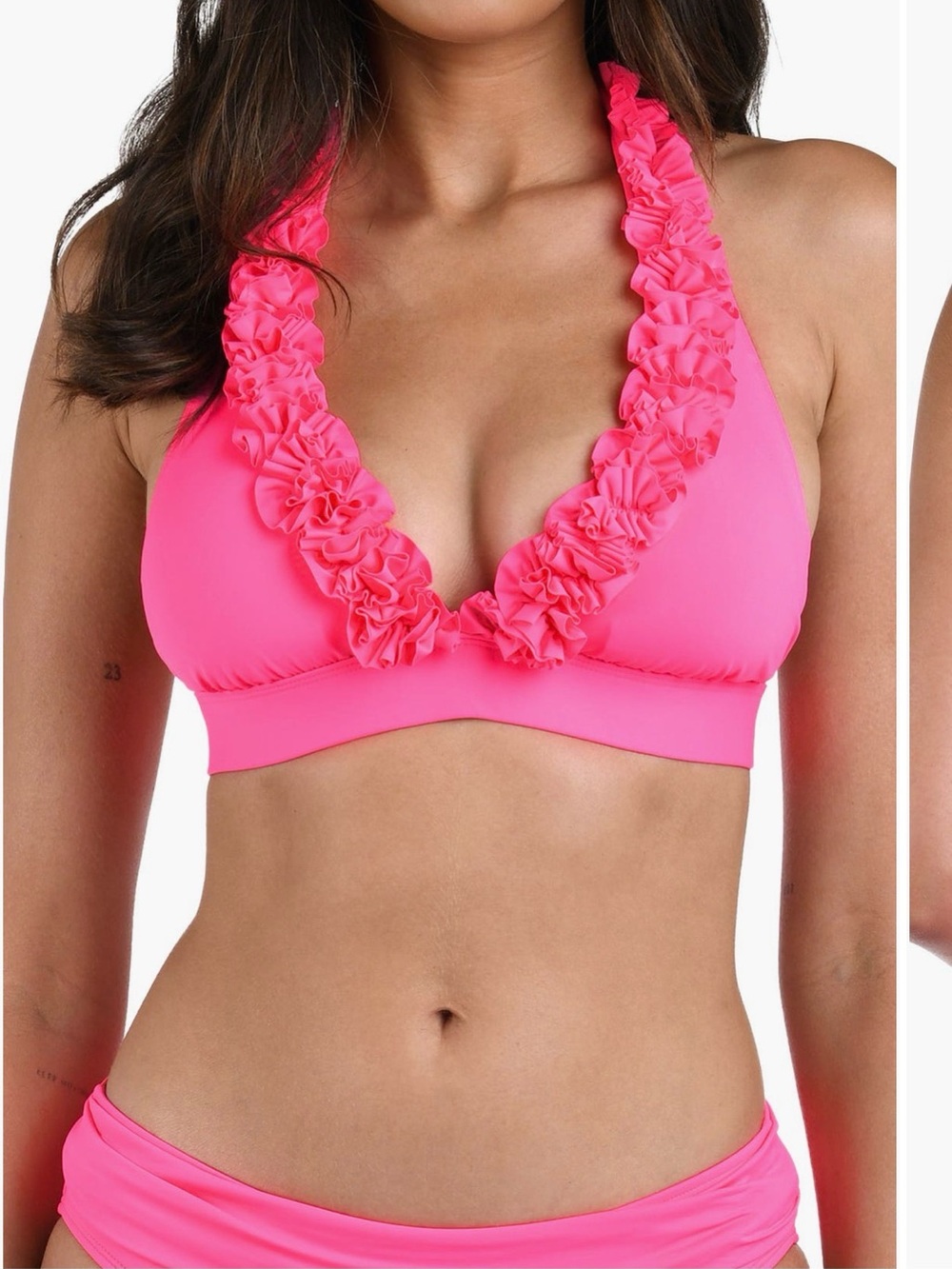 La Blanca Hot Pink Ruffle Halter Bikini Top